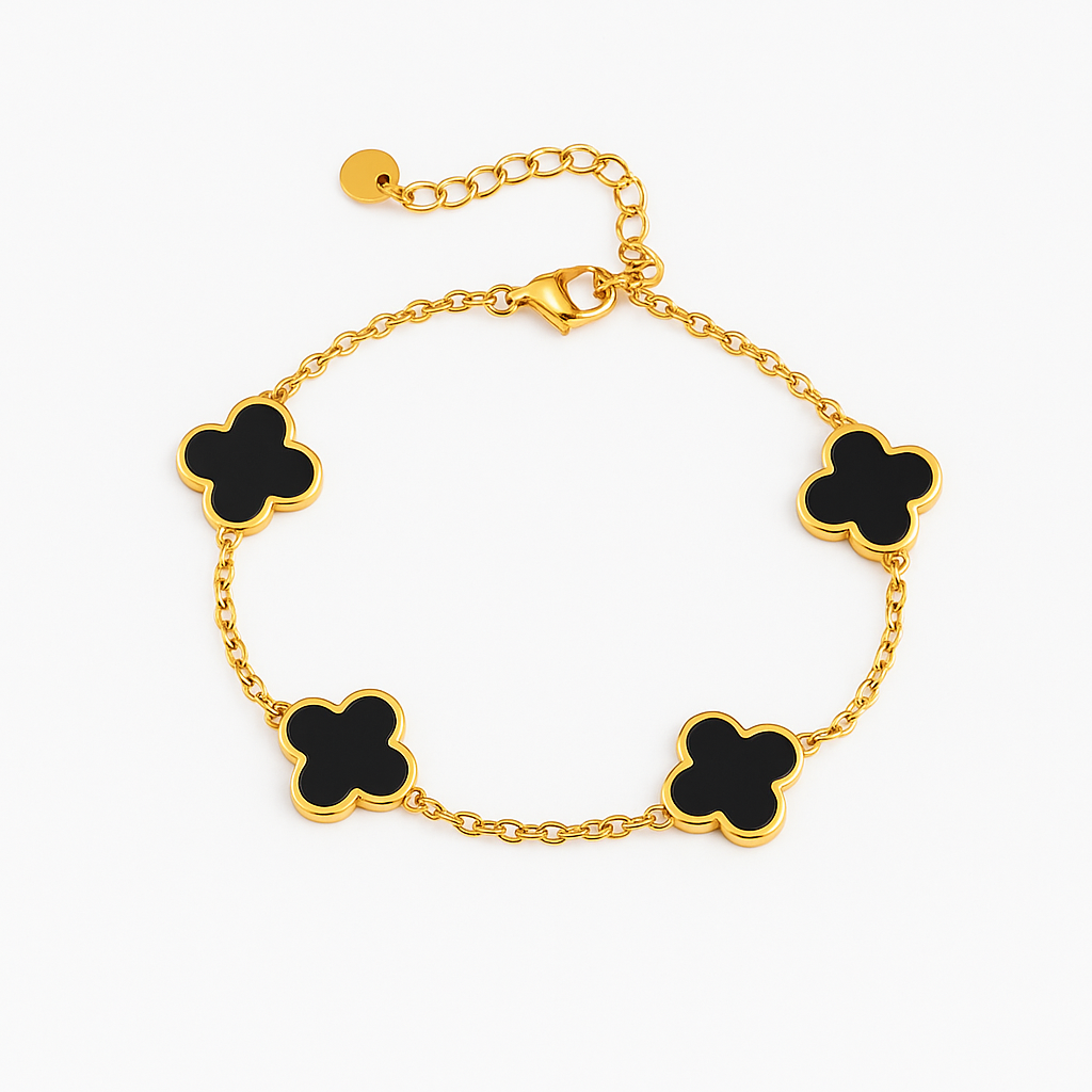 Pearl Clover Armband schwarz | 18k vergoldet